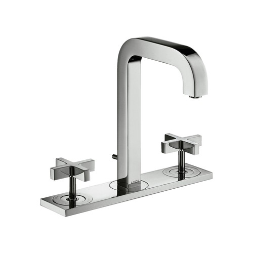 Immagine di Axor CITTERIO rubinetteria 3 fori lavabo 170, con bocca d'erogazione 14 cm, maniglie a croce, set di scarico pop-up e piastra, finitura cromo 39134000