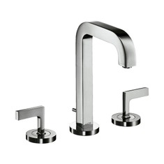 Immagine di Axor CITTERIO rubinetteria 3 fori lavabo 170, con bocca d'erogazione 14 cm, maniglie a leva, set di scarico pop-up e piastrine, finitura cromo 39135000