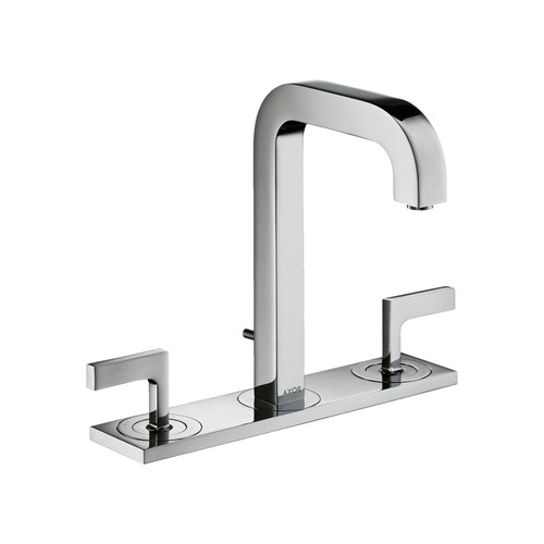 Immagine di Axor CITTERIO rubinetteria 3 fori lavabo 170, con bocca d'erogazione 14 cm, maniglie a leva, set di scarico pop-up e piastra, finitura cromo 39136000