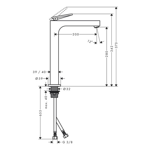 Immagine di Axor CITTERIO miscelatore monocomando lavabo 280 catino, con maniglia a leva, set di scarico e taglio romboidale, finitura cromo 39151000