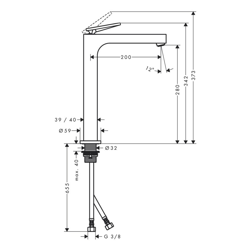 Immagine di Axor CITTERIO miscelatore monocomando lavabo 280 catino, con maniglia a leva, set di scarico e taglio romboidale, finitura cromo 39151000