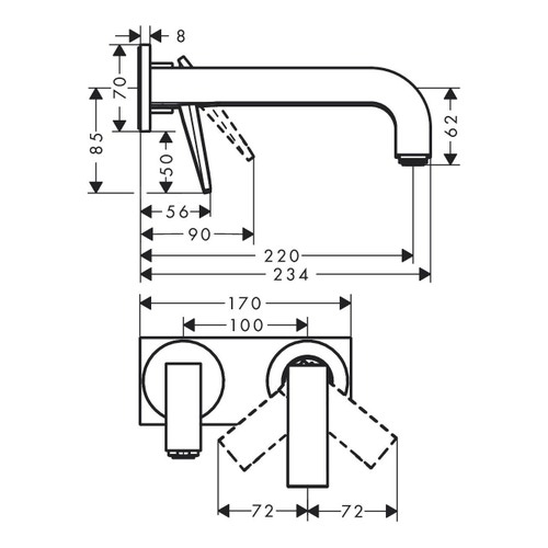 Immagine di Axor CITTERIO miscelatore monocomando lavabo, ad incasso a parete, con maniglia a leva, bocca 22 cm, piastrina e taglio romboidale, finitura cromo 39171000