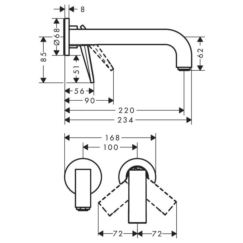 Immagine di Axor CITTERIO miscelatore monocomando lavabo, ad incasso a parete, con maniglia a leva, bocca 22 cm, piastrine e taglio romboidale, finitura cromo 39181000