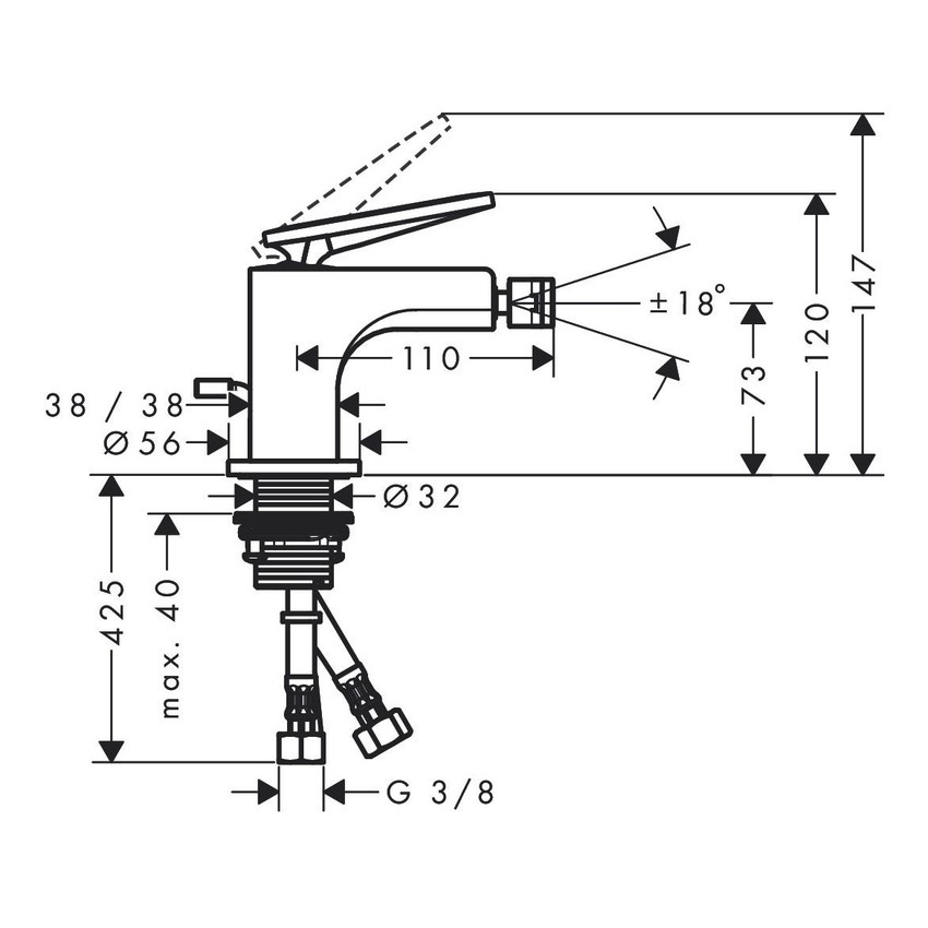Immagine di Axor CITTERIO miscelatore monocomando bidet, con maniglia a leva, salterello e taglio romboidale, finitura cromo 39201000