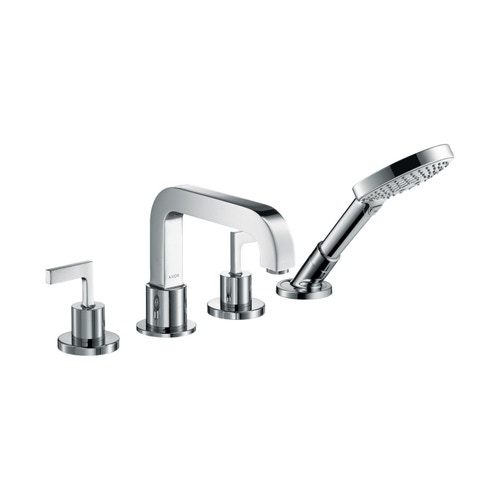 Immagine di Axor CITTERIO rubinetteria 4 fori, per bordo vasca piastrellato, con maniglie a leva e piastrine, finitura cromo 39454000