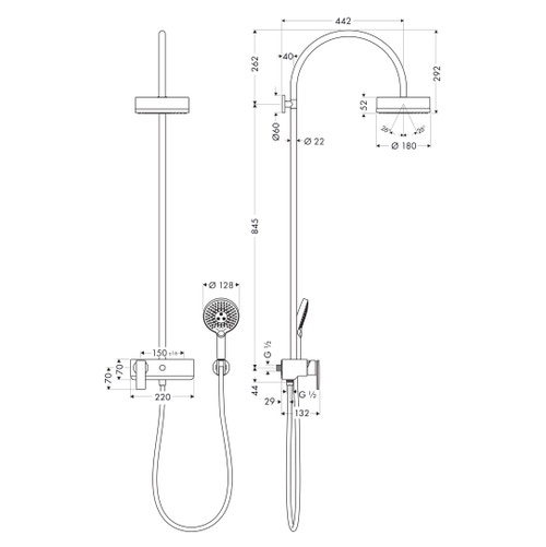Immagine di Axor CITTERIO showerpipe con miscelatore monocomando e soffione 180, 1 jet, finitura bronzo satinato 39620140