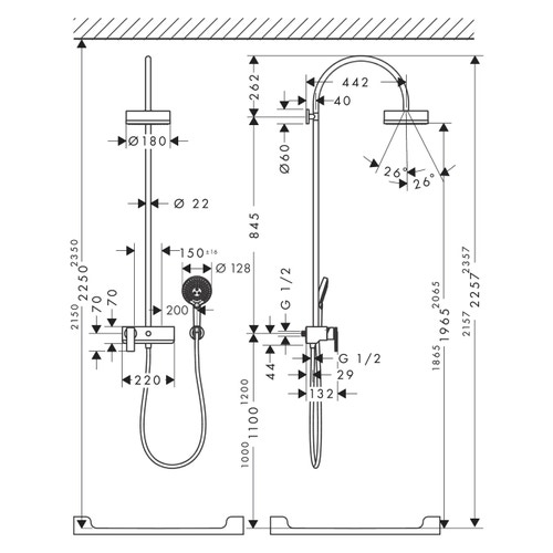 Immagine di Axor CITTERIO showerpipe con miscelatore monocomando e soffione 180, 1 jet, finitura bronzo satinato 39620140