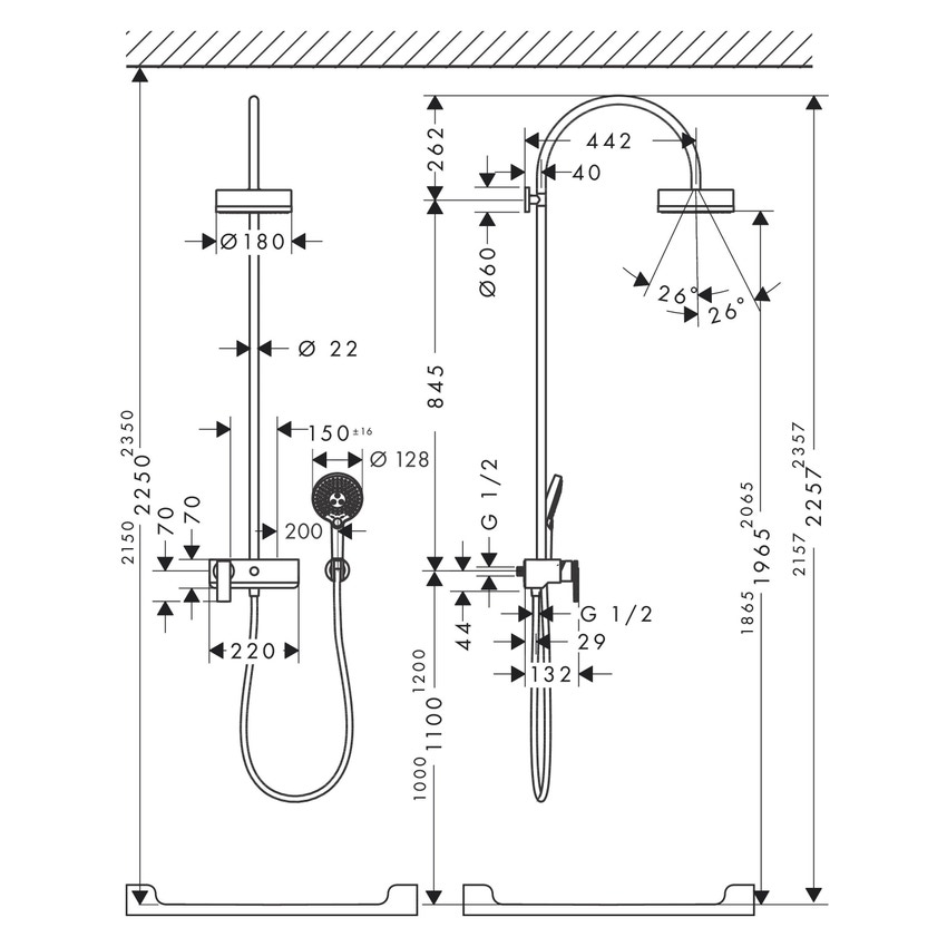 Immagine di Axor CITTERIO showerpipe con miscelatore monocomando e soffione 180, 1 jet, finitura bronzo satinato 39620140