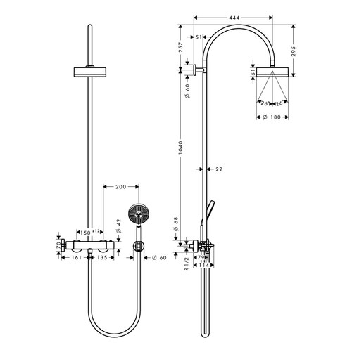 Immagine di Axor CITTERIO showerpipe con miscelatore termostatico e soffione doccia 180, 1 jet, finitura bronzo satinato 39670140