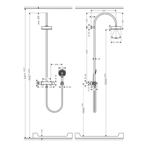 Immagine di Axor CITTERIO showerpipe con miscelatore termostatico e soffione doccia 180, 1 jet, finitura bronzo satinato 39670140