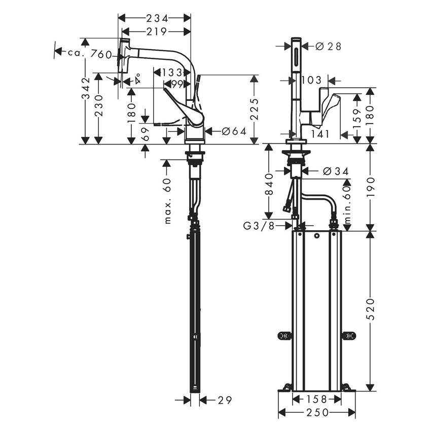 Immagine di Axor CITTERIO miscelatore cucina monocomando, Select 230, 2 jet con doccetta estraibile e sBox, finitura cromo 39862000