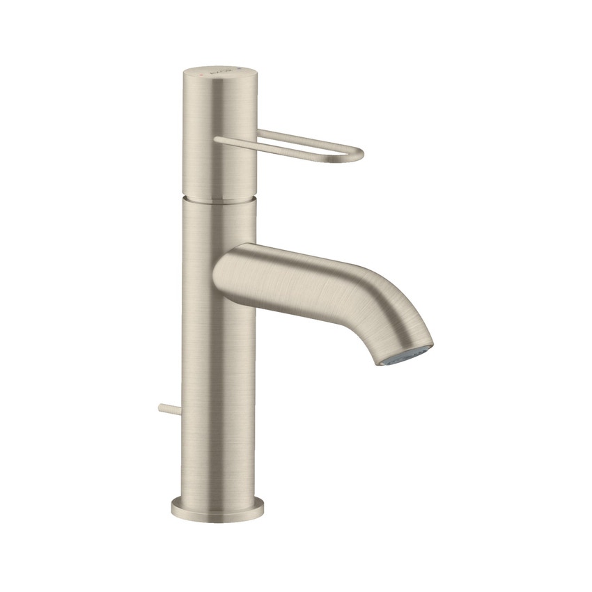 Immagine di Axor UNO miscelatore monocomando lavabo 100, con maniglia a staffa e set di scarico pop-up, finitura nichel spazzolato 38023820