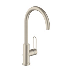 Immagine di Axor UNO miscelatore monocomando lavabo 240, con maniglia a staffa e set di scarico pop-up, finitura nichel spazzolato 38036820