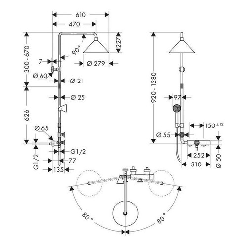 Immagine di Axor SHOWERS Front showerpipe con miscelatore termostatico e soffione doccia 240, 2 jet, finitura cromo 26020000
