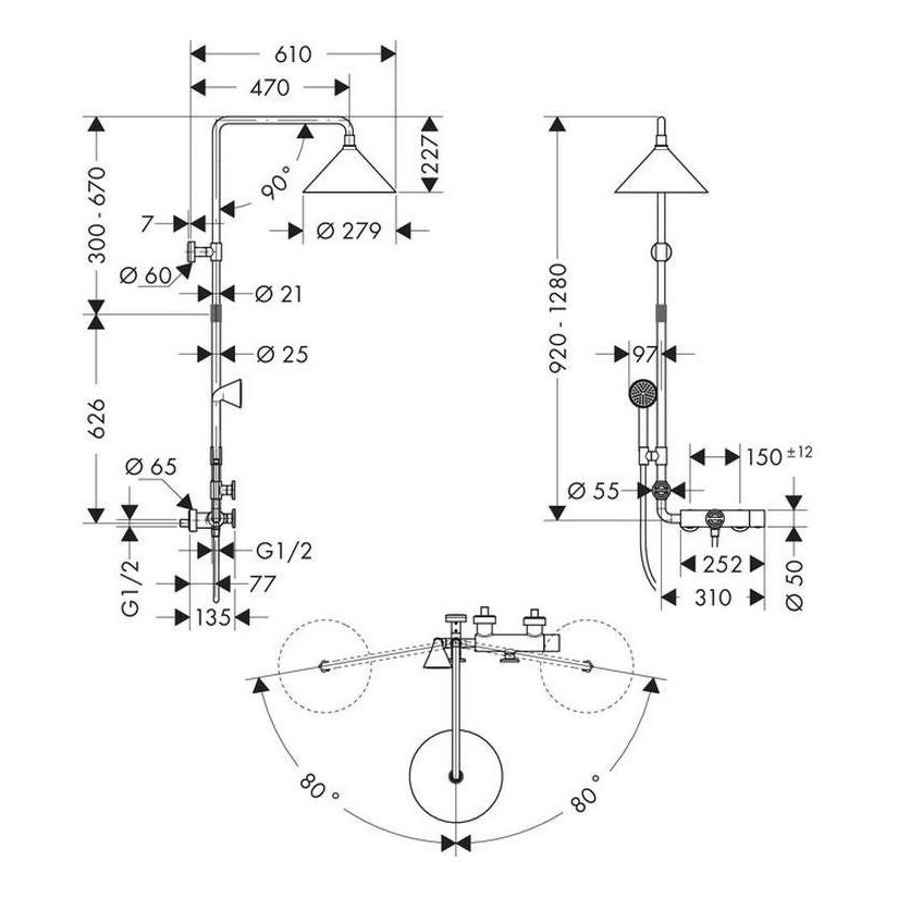 Immagine di Axor SHOWERS Front showerpipe con miscelatore termostatico e soffione doccia 240, 2 jet, finitura cromo 26020000