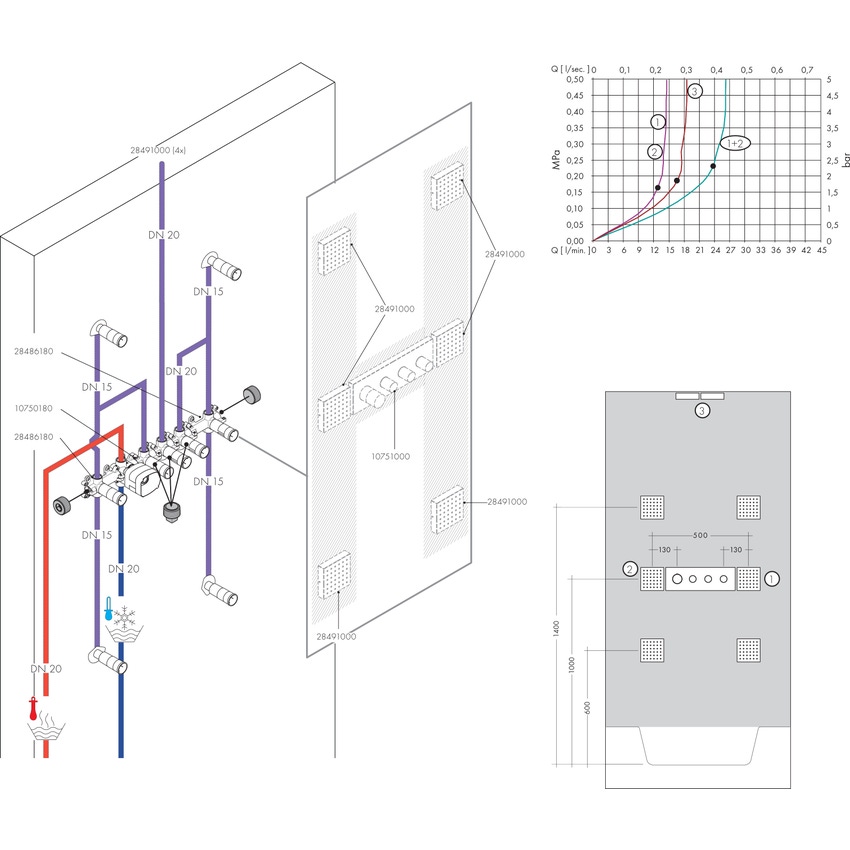 Immagine di Axor SHOWERSOLUTIONS modulo doccia 120/120, ad incasso, Square, finitura cromo 28491000