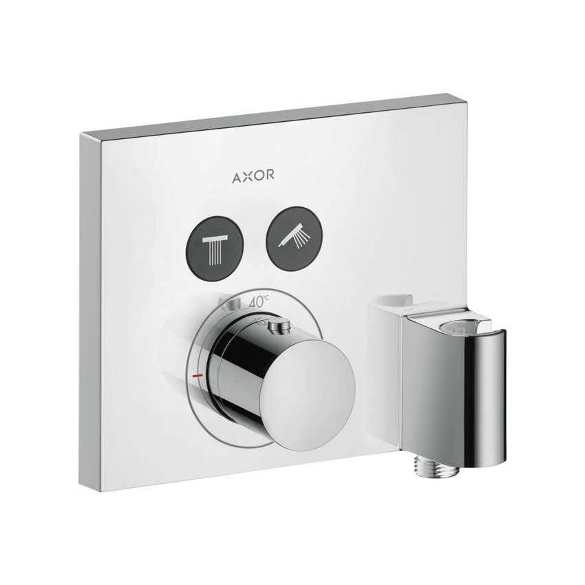 Immagine di Axor SHOWERSELECT miscelatore termostatico, ad incasso, Square, per 2 utenze, con uscita a muro e porta doccetta, finitura cromo 36712000