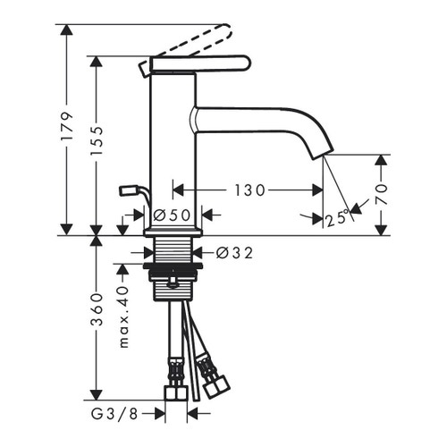 Immagine di Axor ONE miscelatore monocomando lavabo 70, con maniglia a leva e salterello, finitura cromo 48000000