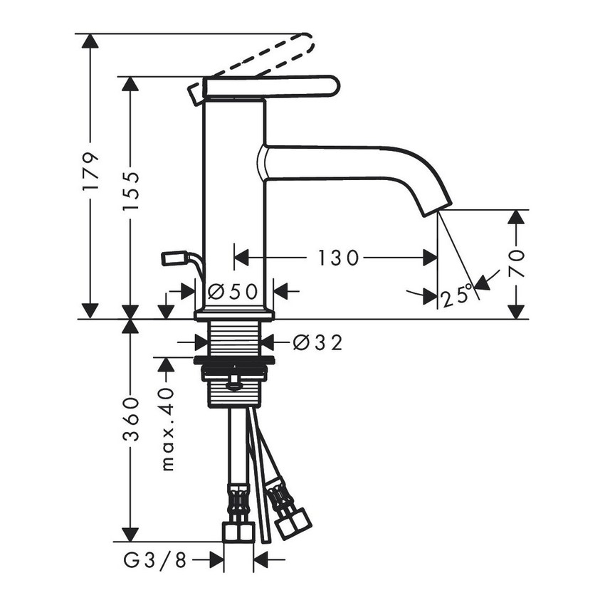 Immagine di Axor ONE miscelatore monocomando lavabo 70, con maniglia a leva e salterello, finitura cromo 48000000
