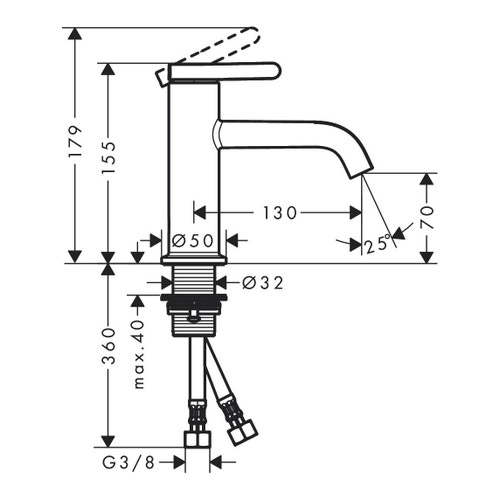 Immagine di Axor ONE miscelatore monocomando lavabo 70, con maniglia a leva e set di scarico, finitura cromo 48001000