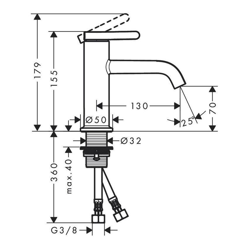 Immagine di Axor ONE miscelatore monocomando lavabo 70, con maniglia a leva e set di scarico, finitura cromo 48001000