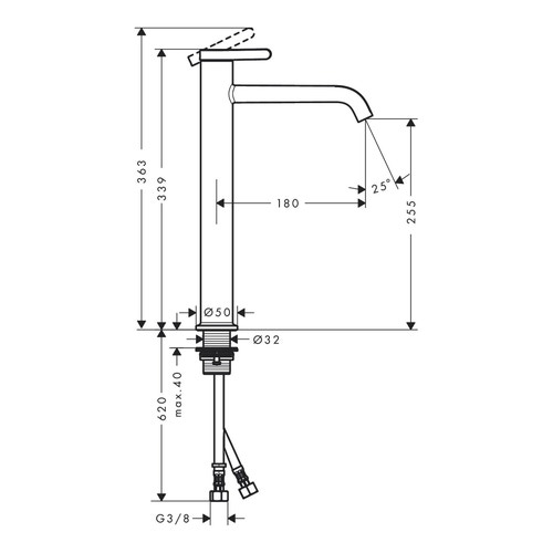 Immagine di Axor ONE miscelatore monocomando lavabo 260, con maniglia a leva e set di scarico, finitura cromo 48002000