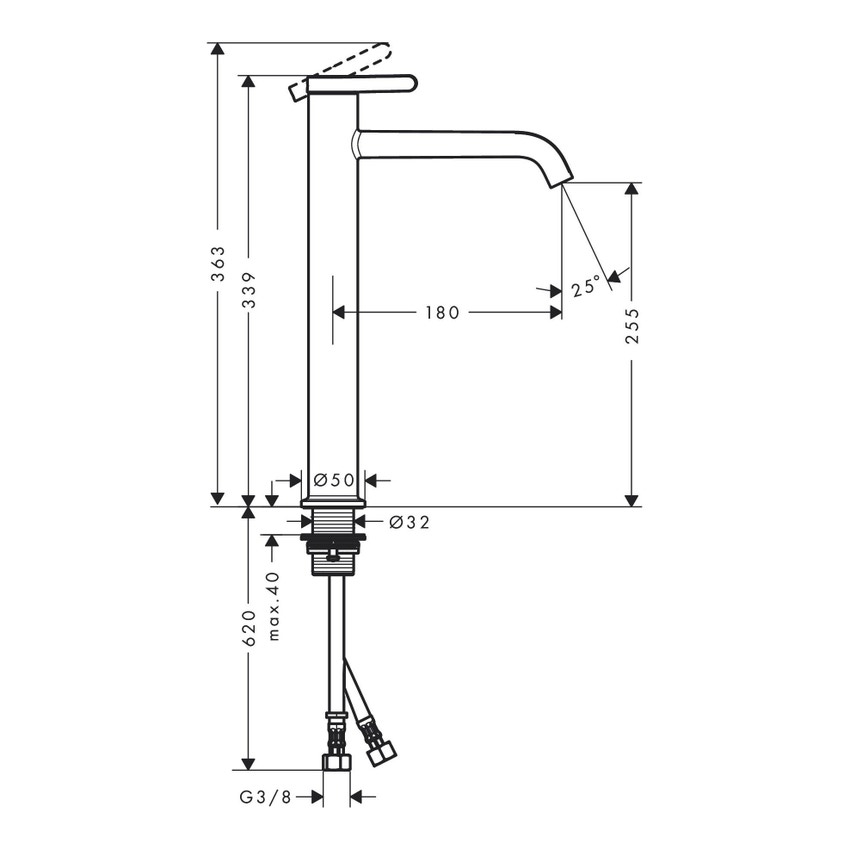Immagine di Axor ONE miscelatore monocomando lavabo 260, con maniglia a leva e set di scarico, finitura cromo 48002000