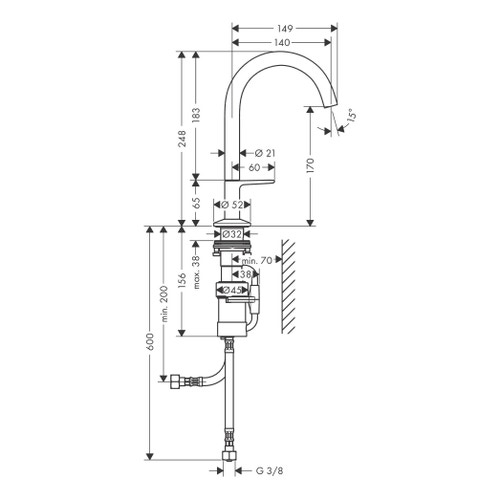 Immagine di Axor ONE miscelatore lavabo Select 170, senza salterello, finitura cromo 48020000