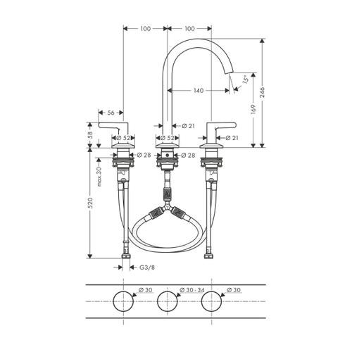 Immagine di Axor ONE miscelatore lavabo 170, 3 fori, senza salterello, finitura cromo 48050000