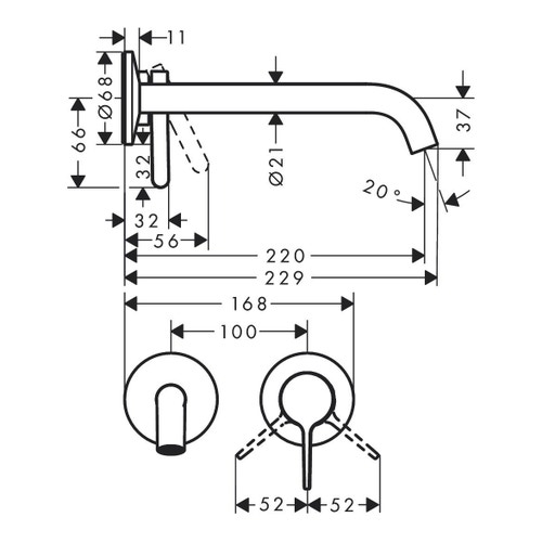 Immagine di Axor ONE miscelatore monocomando lavabo, ad incasso a parete, con maniglia a leva e bocca di erogazione 22 cm, finitura cromo 48120000