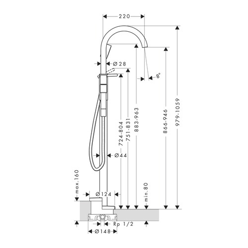 Immagine di Axor ONE miscelatore monocomando per vasca, a pavimento, finitura cromo 48440000