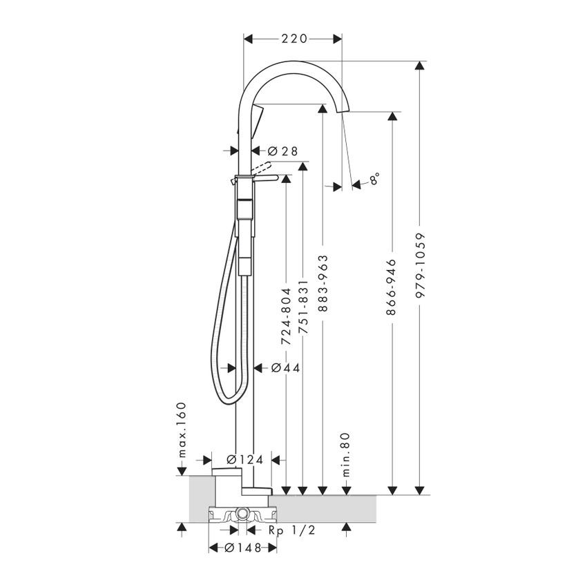 Immagine di Axor ONE miscelatore monocomando per vasca, a pavimento, finitura cromo 48440000