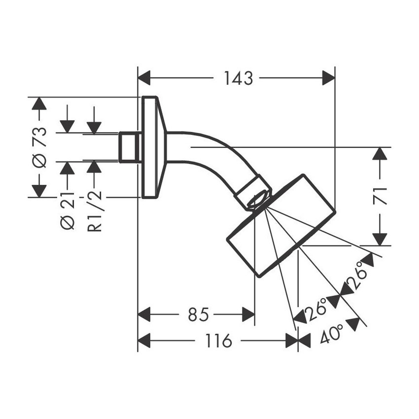 Immagine di Axor ONE soffione doccia 75, 1 jet, EcoSmart, con braccio doccia, finitura cromo 48490000