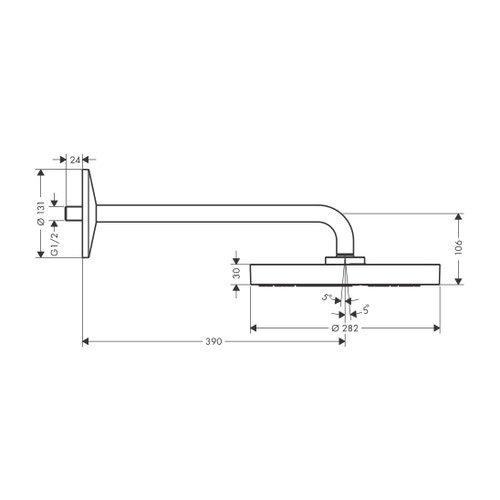 Immagine di Axor ONE soffione doccia 280, 1 jet, con braccio doccia, finitura cromo 48491000