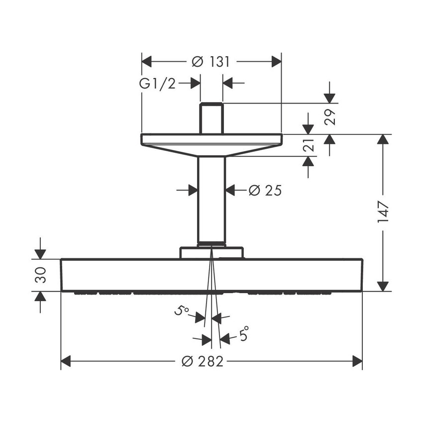 Immagine di Axor ONE soffione doccia 280, 1 jet, con fissaggio a soffitto, finitura cromo 48493000