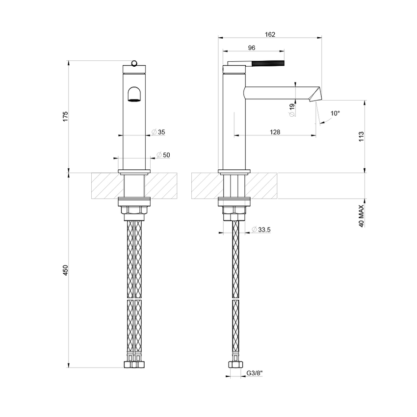 Immagine di Gessi INGRANAGGIO miscelatore lavabo H.18 cm, senza scarico con flessibili di collegamento, finitura cromo 63502#031