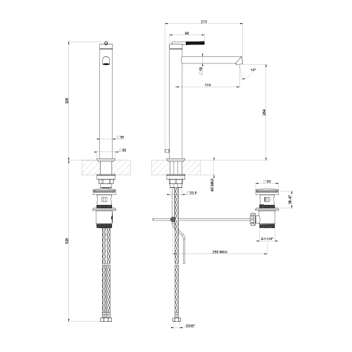 Immagine di Gessi INGRANAGGIO miscelatore lavabo H.33 cm, con scarico e flessibili di collegamento, finitura cromo 63505#031