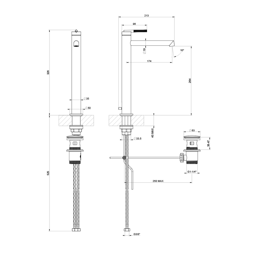 Immagine di Gessi INGRANAGGIO miscelatore lavabo H.33 cm, con scarico e flessibili di collegamento, finitura cromo 63505#031