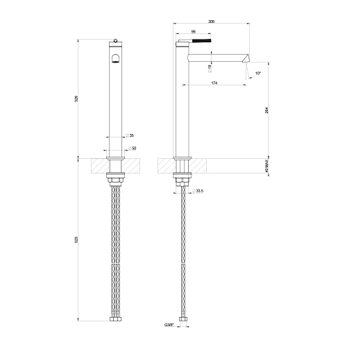 Immagine di Gessi INGRANAGGIO miscelatore lavabo H.33 cm, senza scarico, con flessibili di collegamento, finitura cromo 63506#031