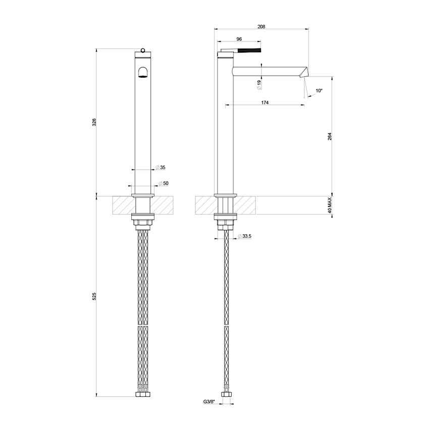 Immagine di Gessi INGRANAGGIO miscelatore lavabo H.33 cm, senza scarico, con flessibili di collegamento, finitura cromo 63506#031