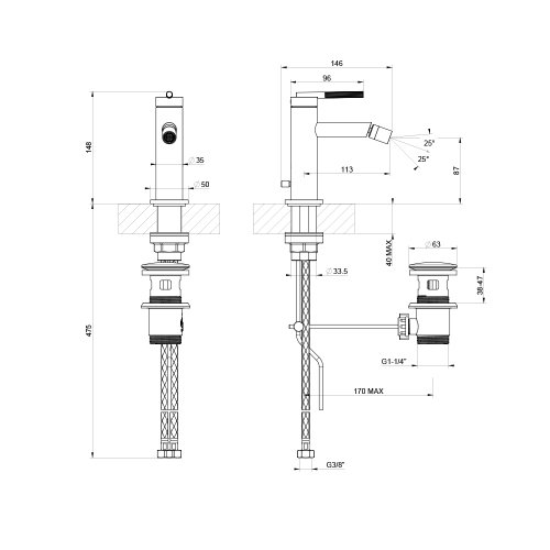 Immagine di Gessi INGRANAGGIO miscelatore bidet con flessibili di collegamento, finitura cromo 63507#031