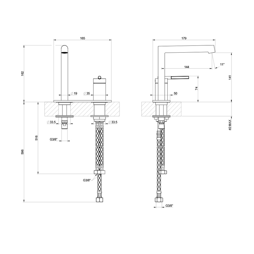 Immagine di Gessi INGRANAGGIO miscelatore lavabo H.16 cm, senza scarico, con flessibili di collegamento, finitura cromo 63515#031