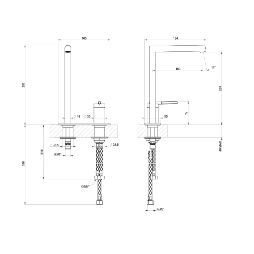 Immagine di Gessi INGRANAGGIO miscelatore lavabo H.25 cm, con scarico e flessibili di collegamento, finitura cromo 63516#031