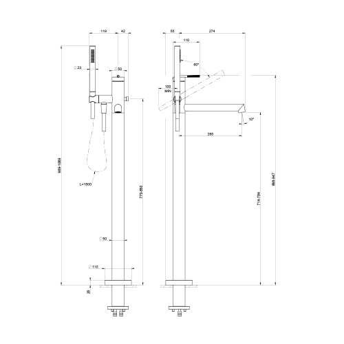 Immagine di Gessi INGRANAGGIO miscelatore vasca da terra, finitura cromo 63528#031