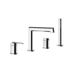 Immagine di Gessi INGRANAGGIO gruppo bordo vasca 4 fori, con bocca di erogazione, deviatore, flessibile 150 cm e doccetta anticalcare, finitura cromo 63537#031