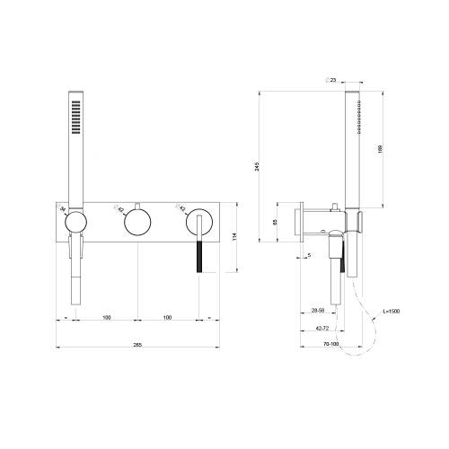 Immagine di Gessi INGRANAGGIO miscelatore doccia, a parete, 2 vie, con deviatore, presa acqua e supporto doccetta, senza corpo incasso, finitura cromo 63543#031