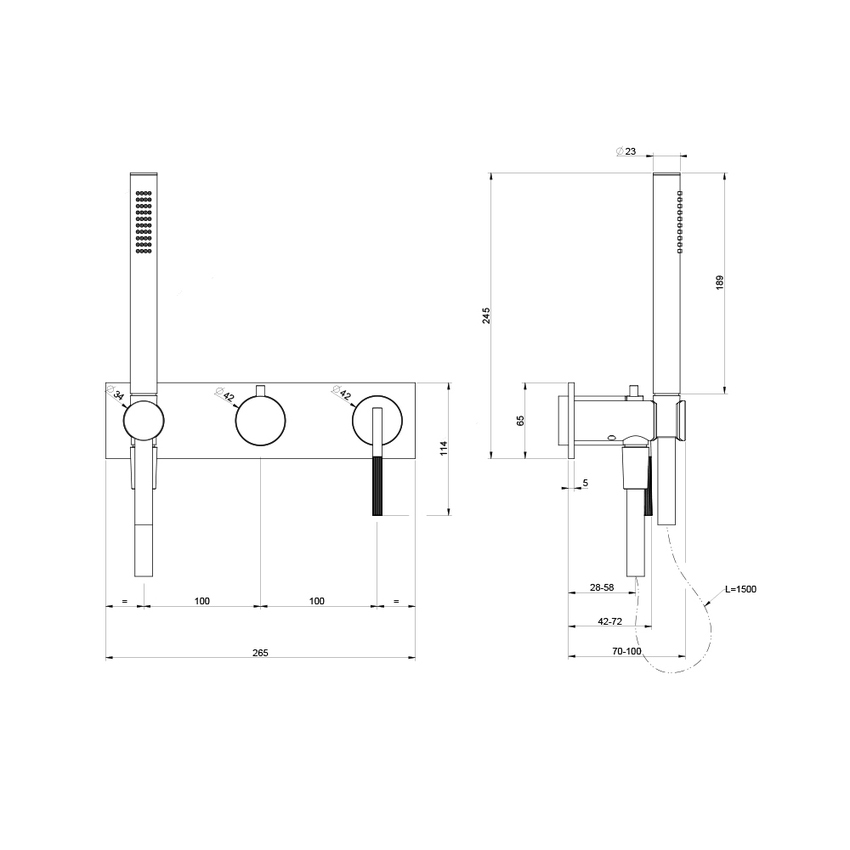 Immagine di Gessi INGRANAGGIO miscelatore doccia, a parete, 2 vie, con deviatore, presa acqua e supporto doccetta, senza corpo incasso, finitura cromo 63543#031