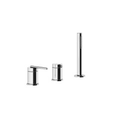 Immagine di Gessi INGRANAGGIO gruppo bordo vasca 3 fori, con deviatore, flessibile 150 cm e doccetta anticalcare, erogazione alla colonna vasca, finitura cromo 63547#031