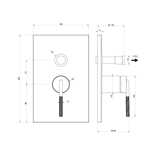 Immagine di Gessi INGRANAGGIO miscelatore a parete, 2 vie, con deviatore automatico bagno/doccia, senza corpo incasso, finitura cromo 63577#031