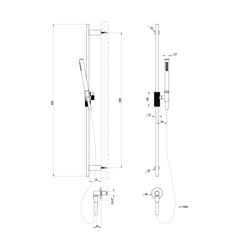 Immagine di Gessi INGRANAGGIO asta saliscendi con presa acqua, doccetta anticalcare e flessibile 150 cm, finitura cromo 63582#031